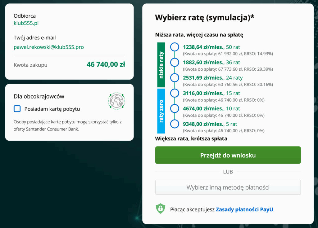 Raty licencja Lokalny Klub 555 - dla 2 osób - PayU