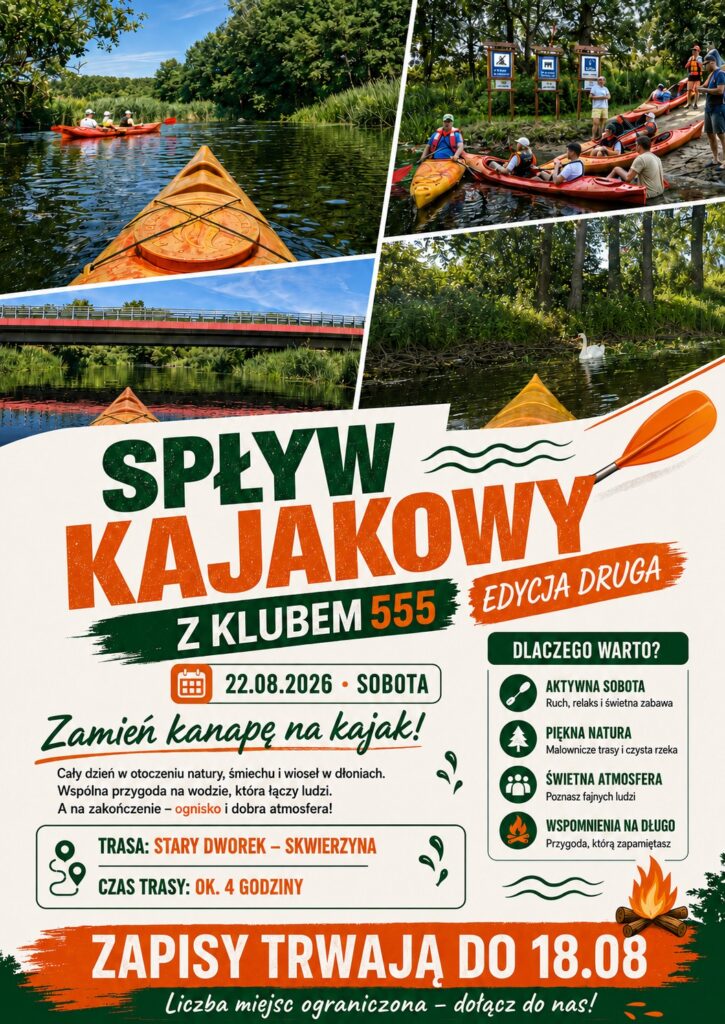 Spływ kajakowy Lokalnych Klubów 555 Zielona Góra na rzece Obrze